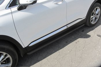 Защита порогов Slitkoff (d57 мм) Hyundai Santa Fe  TM (2018-2022) дорестайлинг, рестайлинг (Сталь с полимерным покрытием. Цвет: чёрный)