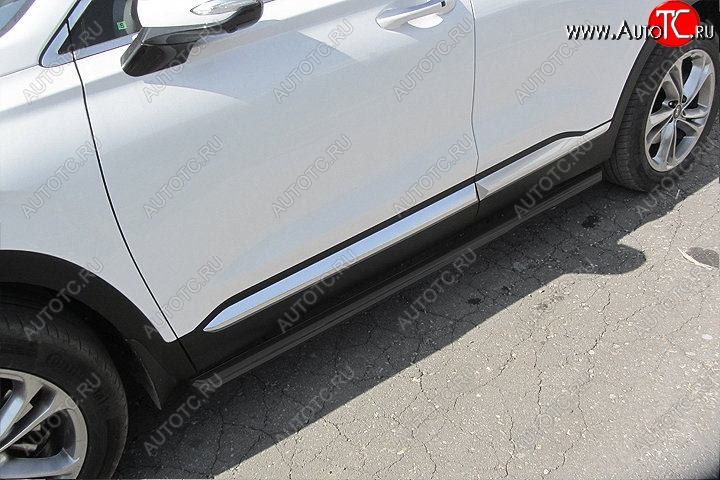 11 099 р. Защита порогов Slitkoff (d57 мм)  Hyundai Santa Fe  TM (2018-2022) дорестайлинг, рестайлинг (Сталь с полимерным покрытием. Цвет: чёрный)  с доставкой в г. Пермь