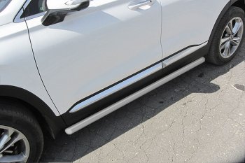 Защита порогов Slitkoff (d57 мм) Hyundai Santa Fe  TM (2018-2022) дорестайлинг, рестайлинг (Сталь с полимерным покрытием. Цвет: серебристый)
