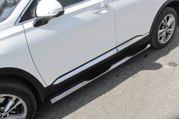 Защита порогов Slitkoff (d76 мм, с проступями) Hyundai Santa Fe  TM (2018-2022) дорестайлинг, рестайлинг