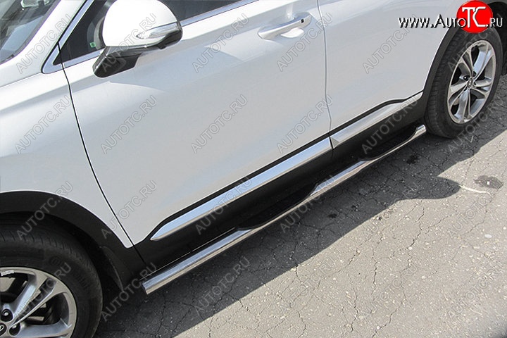 19 399 р. Защита порогов Slitkoff (d76 мм, с проступями)  Hyundai Santa Fe  TM (2018-2022) дорестайлинг, рестайлинг (Нержавейка, Полированная)  с доставкой в г. Пермь