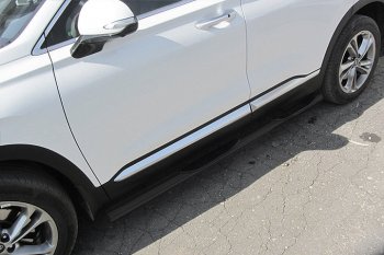 Защита порогов Slitkoff (d76 мм, с проступями) Hyundai Santa Fe  TM (2018-2022) дорестайлинг, рестайлинг (Сталь с полимерным покрытием. Цвет: чёрный)