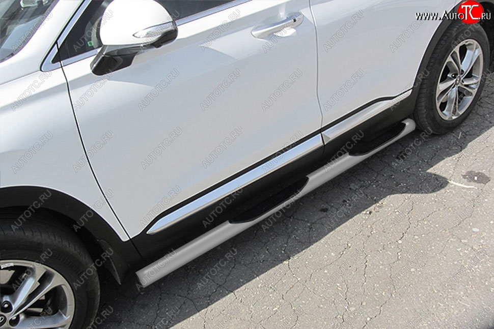 13 549 р. Защита порогов Slitkoff (d76 мм, с проступями)  Hyundai Santa Fe  TM (2018-2022) дорестайлинг, рестайлинг (Сталь с полимерным покрытием. Цвет: серебристый)  с доставкой в г. Пермь