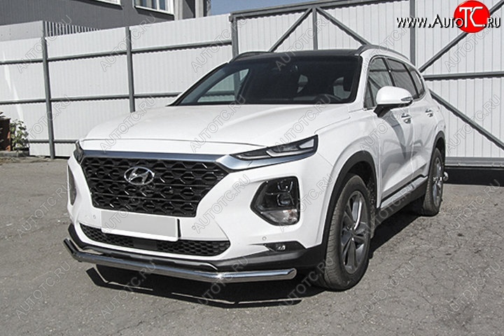 12 299 р. Защита переднего бампера Slitkoff (d57 мм)  Hyundai Santa Fe  TM (2018-2021) дорестайлинг (Нержавейка, Полированная)  с доставкой в г. Пермь