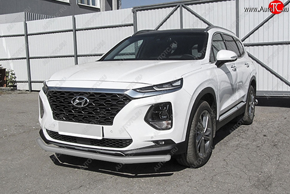 8 599 р. Защита переднего бампера Slitkoff (d57 мм) Hyundai Santa Fe TM дорестайлинг (2018-2021) (Сталь с полимерным покрытием. Цвет: серебристый)  с доставкой в г. Пермь