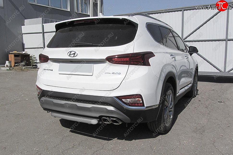 7 499 р. Защита заднего бампера Slitkoff (d57 мм)  Hyundai Santa Fe  TM (2018-2021) дорестайлинг (Сталь с полимерным покрытием. Цвет: серебристый)  с доставкой в г. Пермь