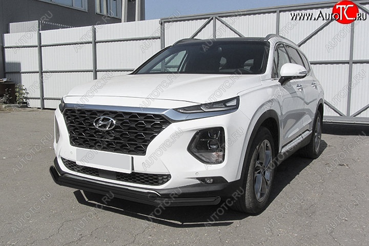 9 399 р. Защита переднего бампера Slitkoff (двойная, d57/42 мм) Hyundai Santa Fe TM дорестайлинг (2018-2021) (Сталь с полимерным покрытием. Цвет: чёрный)  с доставкой в г. Пермь