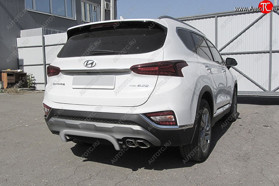 7 999 р. Защита заднего бампера Slitkoff (скоба, d57 мм)  Hyundai Santa Fe  TM (2018-2021) дорестайлинг (Сталь с полимерным покрытием. Цвет: серебристый)  с доставкой в г. Пермь