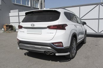 Защита заднего бампера Slitkoff (уголки, d57 мм) Hyundai Santa Fe  TM (2018-2021) дорестайлинг (Сталь с полимерным покрытием. Цвет: серебристый)