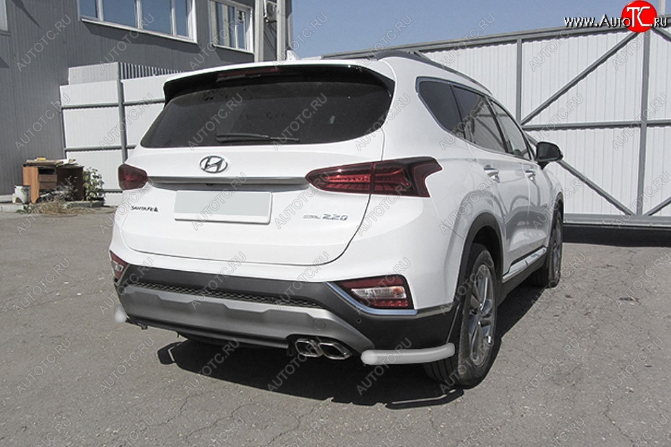 8 599 р. Защита заднего бампера Slitkoff (уголки, d57 мм)  Hyundai Santa Fe  TM (2018-2021) дорестайлинг (Сталь с полимерным покрытием. Цвет: серебристый)  с доставкой в г. Пермь