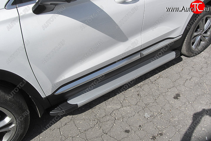 13 349 р. Пороги алюминиевые Slitkoff  Hyundai Santa Fe  TM (2018-2021) дорестайлинг (Optima Silver)  с доставкой в г. Пермь