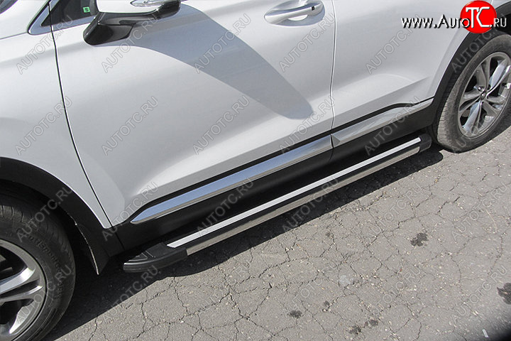 11 299 р. Пороги алюминиевые Slitkoff  Hyundai Santa Fe  TM (2018-2021) дорестайлинг (Luxe Black)  с доставкой в г. Пермь