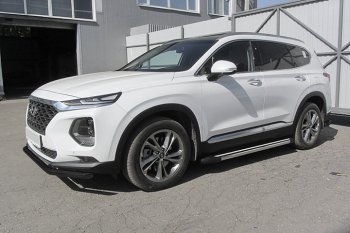 11 299 р. Пороги алюминиевые Slitkoff  Hyundai Santa Fe  TM (2018-2021) дорестайлинг (Luxe Black)  с доставкой в г. Пермь. Увеличить фотографию 2
