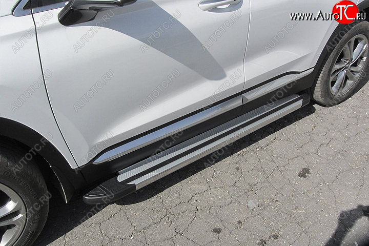 10 699 р. Пороги алюминиевые Slitkoff Hyundai Santa Fe TM дорестайлинг (2018-2021) (Luxe Silver)  с доставкой в г. Пермь