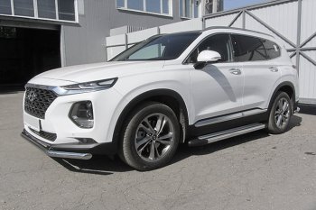 10 699 р. Пороги алюминиевые Slitkoff Hyundai Santa Fe TM дорестайлинг (2018-2021) (Luxe Silver)  с доставкой в г. Пермь. Увеличить фотографию 2