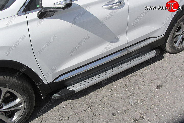 17 399 р. Пороги алюминиевые Slitkoff  Hyundai Santa Fe  TM (2018-2021) дорестайлинг (Standart Silver)  с доставкой в г. Пермь