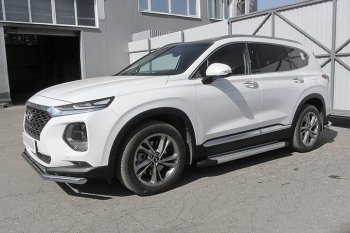 17 399 р. Пороги алюминиевые Slitkoff  Hyundai Santa Fe  TM (2018-2021) дорестайлинг (Standart Silver)  с доставкой в г. Пермь. Увеличить фотографию 2
