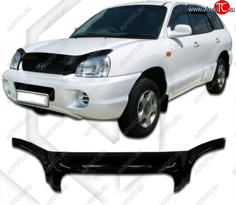 2 599 р. Дефлектор капота CA-Plastiс exclusive  Hyundai Santa Fe  SM (2000-2012) (Classic черный, Без надписи)  с доставкой в г. Пермь