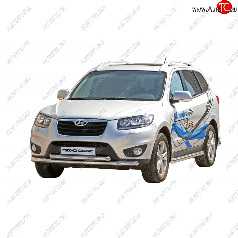 30 999 р. Защита порогов ТехноСфера (Техно Сфера) (нержавейка, 76 mm) Hyundai Santa Fe CM рестайлинг (2009-2012)  с доставкой в г. Пермь
