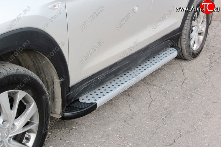17 399 р. Пороги алюминиевые Slitkoff  Hyundai Santa Fe  CM (2009-2012) рестайлинг (Standart Silver)  с доставкой в г. Пермь
