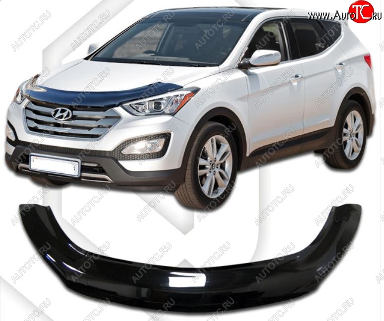 2 599 р. Дефлектор капота CA-Plastiс exclusive  Hyundai Santa Fe  DM (2012-2016) дорестайлинг (Classic черный, Без надписи)  с доставкой в г. Пермь