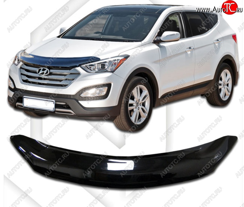 2 079 р. Дефлектор капота CA-Plastic  Hyundai Santa Fe  DM (2012-2016) дорестайлинг (Classic черный, Без надписи)  с доставкой в г. Пермь