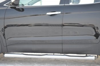 22 549 р. Защита порогов с проступями SLITKOFF (труба D76 мм.)  Hyundai Santa Fe  DM (2012-2016) дорестайлинг (Защита порогов с заглушками на торцах (вариант 2))  с доставкой в г. Пермь. Увеличить фотографию 2