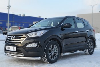 22 549 р. Защита порогов с проступями SLITKOFF (труба D76 мм.)  Hyundai Santa Fe  DM (2012-2016) дорестайлинг (Защита порогов с заглушками на торцах (вариант 2))  с доставкой в г. Пермь. Увеличить фотографию 4