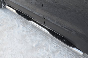12 249 р. Защита порогов с проступями SLITKOFF (труба D76 мм) Hyundai Santa Fe DM дорестайлинг (2012-2016) (Защита порогов с закругленными торцами (вариант 3))  с доставкой в г. Пермь. Увеличить фотографию 2