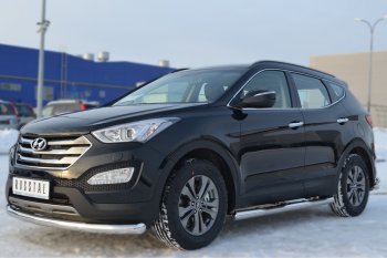 12 249 р. Защита порогов с проступями SLITKOFF (труба D76 мм) Hyundai Santa Fe DM дорестайлинг (2012-2016) (Защита порогов с закругленными торцами (вариант 3))  с доставкой в г. Пермь. Увеличить фотографию 4
