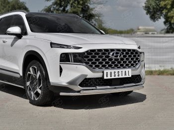 Защита переднего бампера SLITKOFF (2 трубы Ø42+42 мм, нержавейка) Hyundai Santa Fe  TM (2020-2022) рестайлинг
