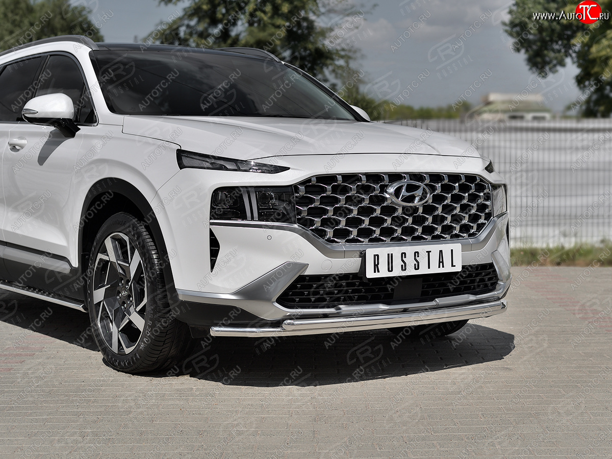 19 749 р. Защита переднего бампера SLITKOFF (2 трубы Ø42+42 мм, нержавейка) Hyundai Santa Fe TM рестайлинг (2020-2022)  с доставкой в г. Пермь