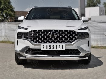 19 749 р. Защита переднего бампера SLITKOFF (2 трубы Ø42+42 мм, нержавейка) Hyundai Santa Fe TM рестайлинг (2020-2022)  с доставкой в г. Пермь. Увеличить фотографию 2