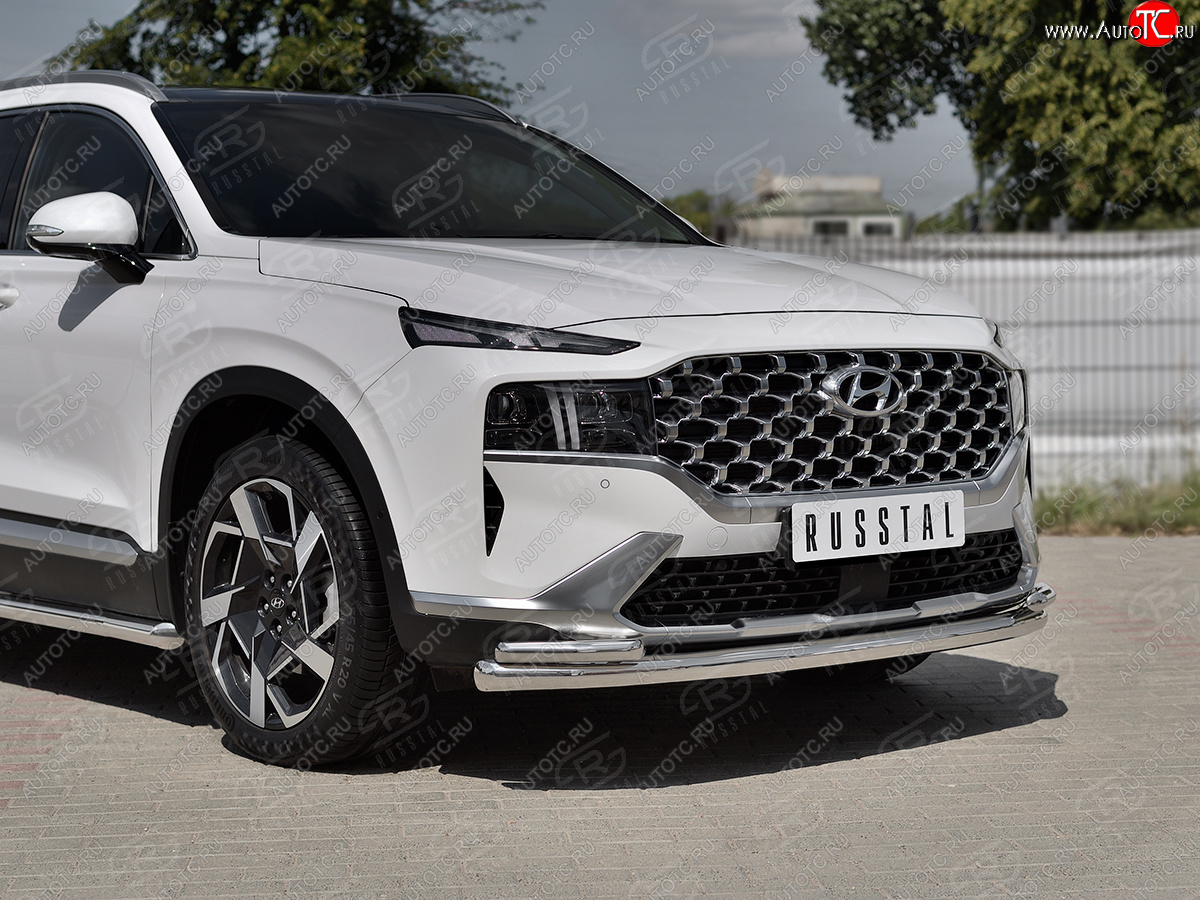 21 699 р. Защита переднего бампера (Ø63 мм с уголками Ø42 мм) SLITKOFF  Hyundai Santa Fe  TM (2020-2022) рестайлинг (полированная нержавейка)  с доставкой в г. Пермь