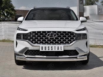 21 699 р. Защита переднего бампера (Ø63 мм с уголками Ø42 мм) SLITKOFF  Hyundai Santa Fe  TM (2020-2022) рестайлинг (полированная нержавейка)  с доставкой в г. Пермь. Увеличить фотографию 3