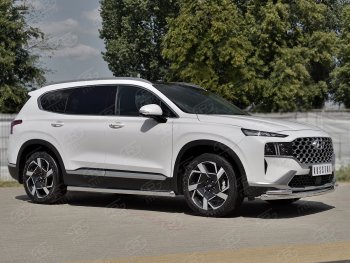 21 699 р. Защита переднего бампера (Ø63 мм с уголками Ø42 мм) SLITKOFF  Hyundai Santa Fe  TM (2020-2022) рестайлинг (полированная нержавейка)  с доставкой в г. Пермь. Увеличить фотографию 4
