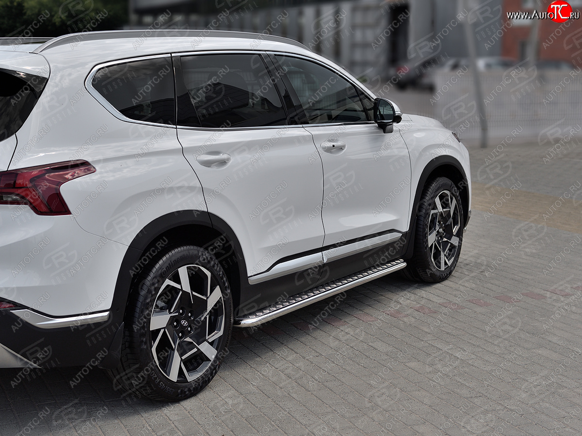 22 999 р. Порожки для ног SLITKOFF (Ø42 мм) Hyundai Santa Fe TM рестайлинг (2020-2022) (лист - алюминий, профиль - сталь)  с доставкой в г. Пермь