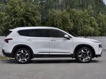 22 999 р. Порожки для ног SLITKOFF (Ø42 мм) Hyundai Santa Fe TM рестайлинг (2020-2022) (лист - алюминий, профиль - сталь)  с доставкой в г. Пермь. Увеличить фотографию 2