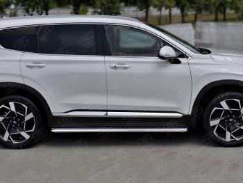 22 999 р. Порожки для ног SLITKOFF (Ø42 мм) Hyundai Santa Fe TM рестайлинг (2020-2022) (лист - алюминий, профиль - сталь)  с доставкой в г. Пермь. Увеличить фотографию 3