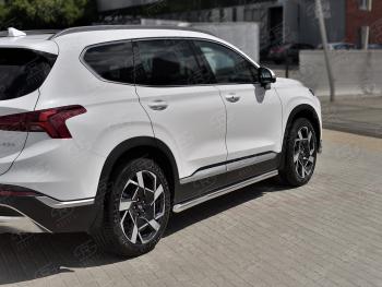 Защита порогов (Ø63 мм, нержавейка) SLITKOFF Hyundai Santa Fe  TM (2020-2022) рестайлинг (торцы со скосами 45°, полированная нержавейка)
