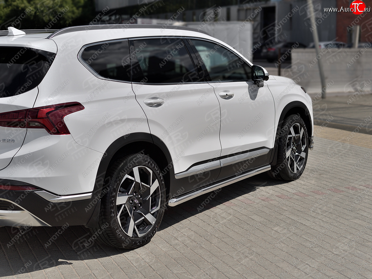 18 799 р. Защита порогов (Ø63 мм, нержавейка) SLITKOFF  Hyundai Santa Fe  TM (2020-2022) рестайлинг (торцы со скосами 45°, полированная нержавейка)  с доставкой в г. Пермь