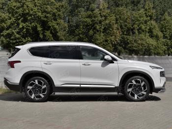 18 799 р. Защита порогов (Ø63 мм, нержавейка) SLITKOFF  Hyundai Santa Fe  TM (2020-2022) рестайлинг (торцы со скосами 45°, полированная нержавейка)  с доставкой в г. Пермь. Увеличить фотографию 2