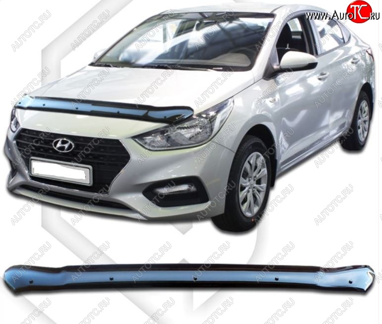 1 999 р. Дефлектор капота CA-Plastic Hyundai Solaris HCR седан дорестайлинг (2017-2020) (Classic черный, Без надписи)  с доставкой в г. Пермь