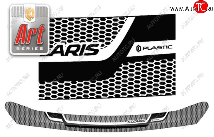 2 159 р. Дефлектор капота CA-Plastiс  Hyundai Solaris  HCR (2017-2020) седан дорестайлинг (Серия Art белая)  с доставкой в г. Пермь