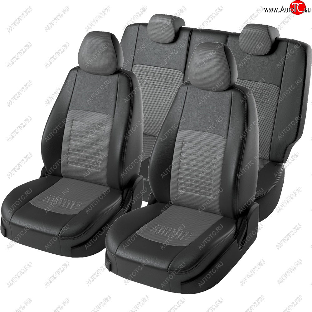 6 799 р. Чехлы для сидений Lord Autofashion Турин (экокожа, сплошная спинка, 2 П-образных подголовника)  Hyundai Solaris  HCR (2017-2020) седан дорестайлинг (Черный, вставка серая)  с доставкой в г. Пермь