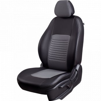 6 799 р. Чехлы для сидений Lord Autofashion Турин (экокожа, сплошная спинка, 2 П-образных подголовника)  Hyundai Solaris  HCR (2017-2020) седан дорестайлинг (Черный, вставка серая)  с доставкой в г. Пермь. Увеличить фотографию 2