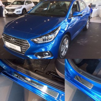 2 179 р. Накладки порожков салона INOX Hyundai Solaris HCR седан дорестайлинг (2017-2020) (Нержавеющая сталь)  с доставкой в г. Пермь. Увеличить фотографию 3