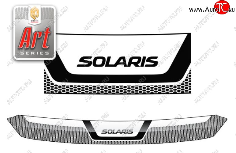 2 159 р. Дефлектор капота CA-Plastiс  Hyundai Solaris  RBr (2010-2014) хэтчбэк дорестайлинг (Серия Art серебро)  с доставкой в г. Пермь