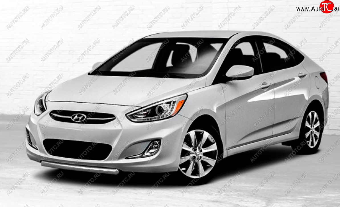 3 999 р. Защита переднего бампера Slitkoff (Ø 42 мм).  Hyundai Solaris  RBr (2010-2014) седан дорестайлинг, хэтчбэк дорестайлинг (Сталь с полимерным покрытием. Цвет: серебристый)  с доставкой в г. Пермь