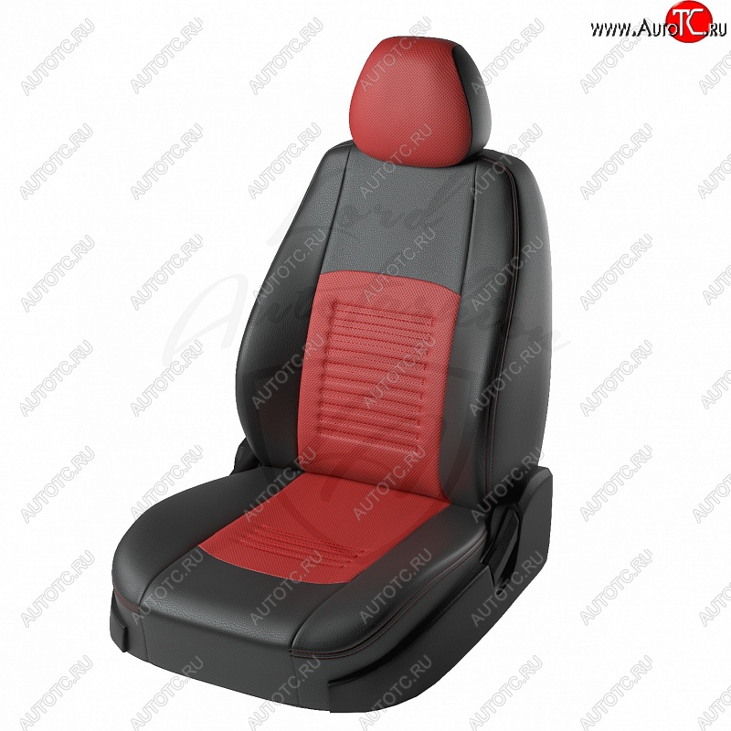 9 449 р. Чехлы для сидений Lord Autofashion Турин (экокожа) Hyundai Solaris RBr хэтчбэк дорестайлинг (2010-2014) (Чёрный, вставка красная)  с доставкой в г. Пермь